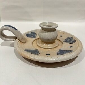 Rowe Pottery 1990 Heart Pattern Stoneware Chamberstick Candle Holder USA